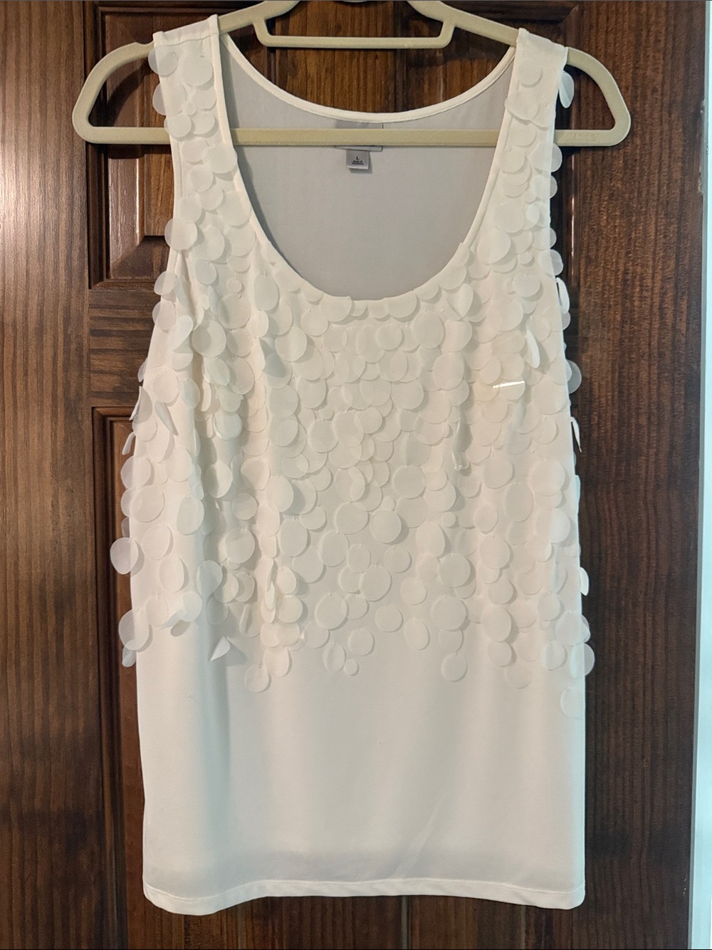 White Sequin Overlay Sleeveless Tank